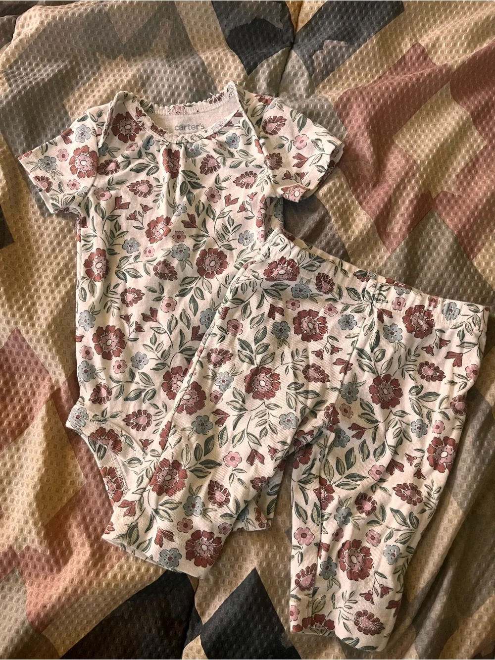 Carter's White Floral Short-Sleeve Pajama Set with Dusty Pink Flowers